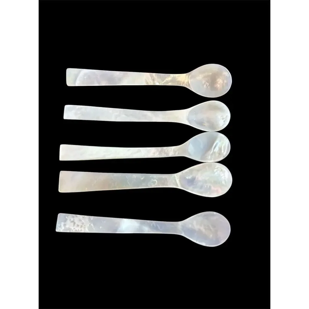 Set Of 5 Vtg Mother Of Pearl Caviar Tasting 3” Spoons